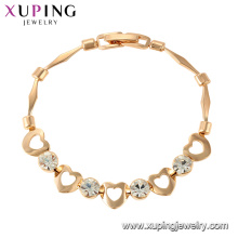 75323 Wholesale beautiful women jewelry tiny heart design gemstone inset 18k gold color bracelet